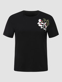 Finjani ziedu drukas Drop Shoulder Tee Plus izmēra īsām piedurknēm apaļš kakla modes vasaras pamata tops sievietēm