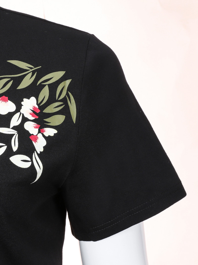 Finjani ziedu drukas Drop Shoulder Tee Plus izmēra īsām piedurknēm apaļš kakla modes vasaras pamata tops sievietēm