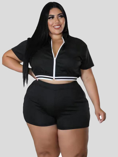 Treniņtērpa sieviešu vasaras pieskaņojuma komplekts ar rāvējslēdzēju un šortu komplekts 2 daļīgs sieviešu apģērba komplekts liela izmēra vairumtirdzniecība dropshipping