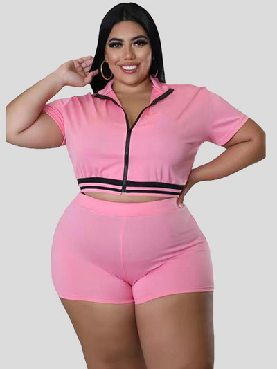 Treniņtērpa sieviešu vasaras pieskaņojuma komplekts ar rāvējslēdzēju un šortu komplekts 2 daļīgs sieviešu apģērba komplekts liela izmēra vairumtirdzniecība dropshipping
