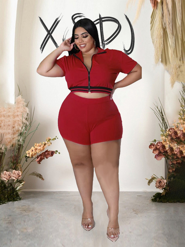 Treniņtērpa sieviešu vasaras pieskaņojuma komplekts ar rāvējslēdzēju un šortu komplekts 2 daļīgs sieviešu apģērba komplekts liela izmēra vairumtirdzniecība dropshipping