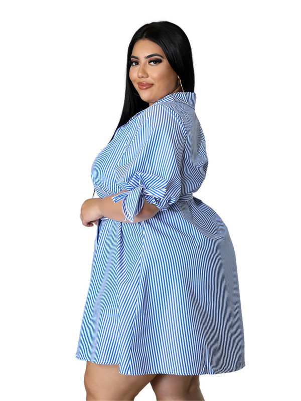 Temperamentum ingázó nagy méretű ruha 2022 őszi új divat, csíkos, fűzős ing Női ruházati nagykereskedelmi dropshipping