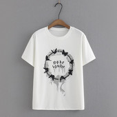 Liela izmēra XL-4XL Sieviešu balti vasaras T-krekli ar īsām piedurknēm Lielizmēra mīļi apdrukāti sieviešu krekli Lielizmēra A līnijas augšdaļa