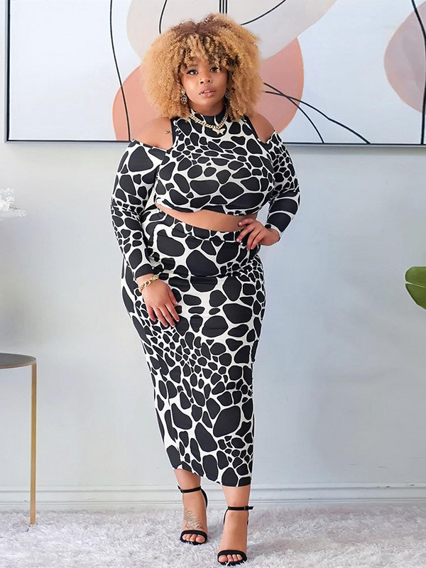 Izliektu apģērbu lielizmēra sieviešu komplekti ar svārkiem no pleciem un seksīgu 2 daļīgu tērpu kleitu vairumtirdzniecība lielapjoma piegāde