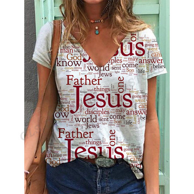 Ιησούς μπλουζάκι Γυναικεία μπλουζάκια μόδας Επιστολή εκτύπωσης πάνω κοντό μανίκι Υπερμεγέθη μπλουζάκια μπλουζάκια καλοκαιρινά γυναικεία μπλουζάκια μάρκα Street Tee Girl