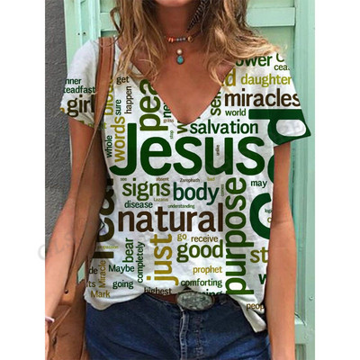 Ιησούς μπλουζάκι Γυναικεία μπλουζάκια μόδας Επιστολή εκτύπωσης πάνω κοντό μανίκι Υπερμεγέθη μπλουζάκια μπλουζάκια καλοκαιρινά γυναικεία μπλουζάκια μάρκα Street Tee Girl