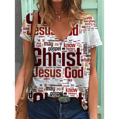 Ιησούς μπλουζάκι Γυναικεία μπλουζάκια μόδας Επιστολή εκτύπωσης πάνω κοντό μανίκι Υπερμεγέθη μπλουζάκια μπλουζάκια καλοκαιρινά γυναικεία μπλουζάκια μάρκα Street Tee Girl