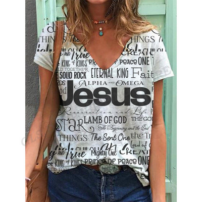 Ιησούς μπλουζάκι Γυναικεία μπλουζάκια μόδας Επιστολή εκτύπωσης πάνω κοντό μανίκι Υπερμεγέθη μπλουζάκια μπλουζάκια καλοκαιρινά γυναικεία μπλουζάκια μάρκα Street Tee Girl