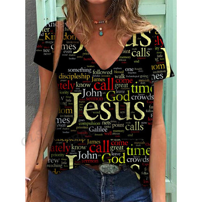 Ιησούς μπλουζάκι Γυναικεία μπλουζάκια μόδας Επιστολή εκτύπωσης πάνω κοντό μανίκι Υπερμεγέθη μπλουζάκια μπλουζάκια καλοκαιρινά γυναικεία μπλουζάκια μάρκα Street Tee Girl