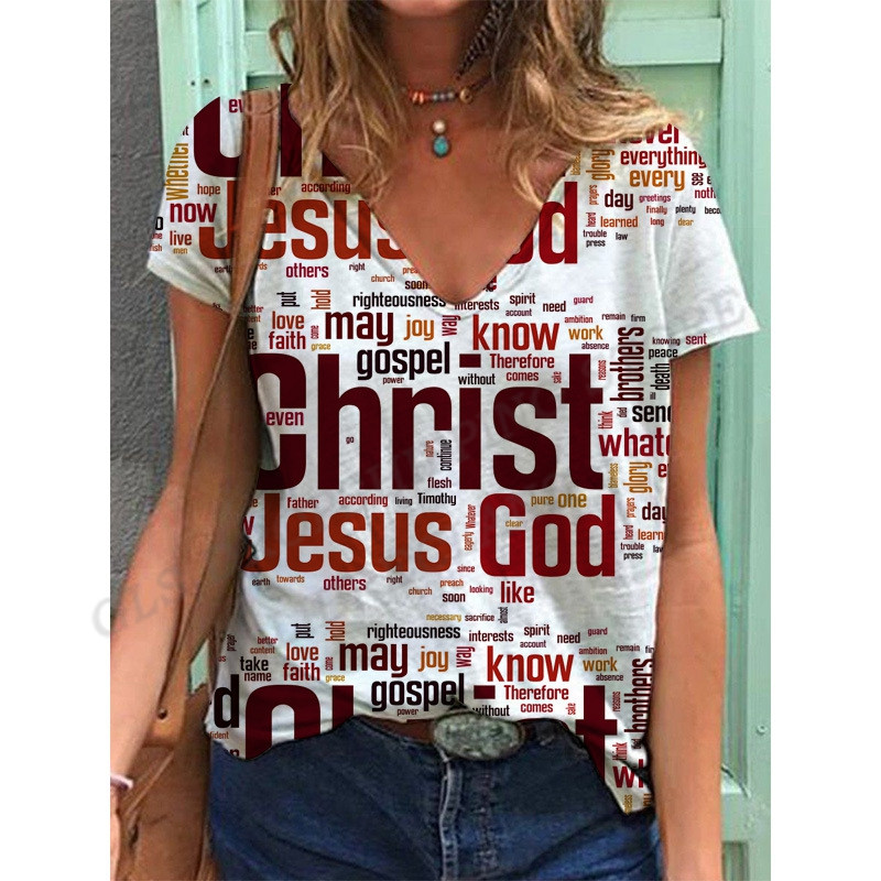 Ιησούς μπλουζάκι Γυναικεία μπλουζάκια μόδας Επιστολή εκτύπωσης πάνω κοντό μανίκι Υπερμεγέθη μπλουζάκια μπλουζάκια καλοκαιρινά γυναικεία μπλουζάκια μάρκα Street Tee Girl