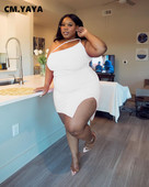 CM.YAYA liela izmēra sieviešu spageti siksniņa ar šķību kaklu Bodycon sānu mini Midi kleita Seksīga nakts ballīšu kleitas bez piedurknēm