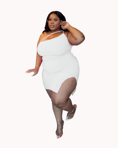 CM.YAYA liela izmēra sieviešu spageti siksniņa ar šķību kaklu Bodycon sānu mini Midi kleita Seksīga nakts ballīšu kleitas bez piedurknēm