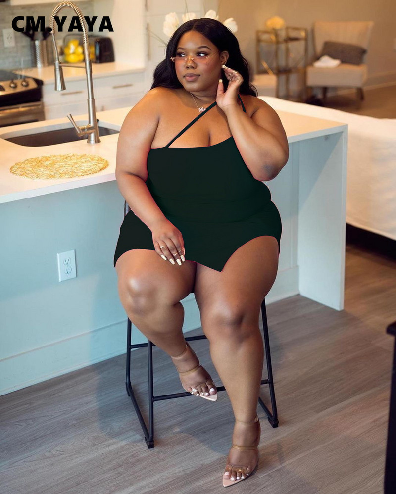 CM.YAYA liela izmēra sieviešu spageti siksniņa ar šķību kaklu Bodycon sānu mini Midi kleita Seksīga nakts ballīšu kleitas bez piedurknēm