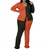 Divdaļīgs komplekts Liela izmēra sieviešu apģērbs rudens vienkrāsains šuvums ar augstu elastīgu sloksni Sexy 2-daļīgs topi bikses tērpi