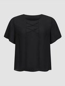 Finjani Plus Size Pure Black Γυναικεία T-shirts Casual Housewives Κοντομάνικο Top Υψηλής Ποιότητας T-Shirt από πολυεστέρα