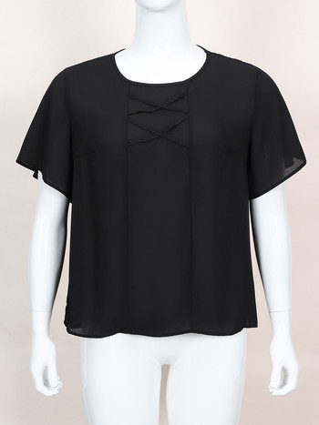 Finjani Plus Size Pure Black Γυναικεία T-shirts Casual Housewives Κοντομάνικο Top Υψηλής Ποιότητας T-Shirt από πολυεστέρα