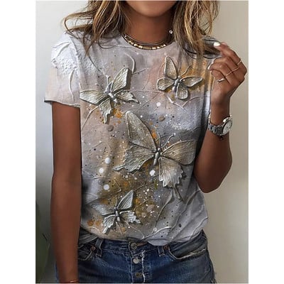 Летни тениски с пеперуди Цветя 3D печат Streetwear Дамска флорална мода Голяма тениска Y2K Женски горнища за момичета Тениски Облекло
