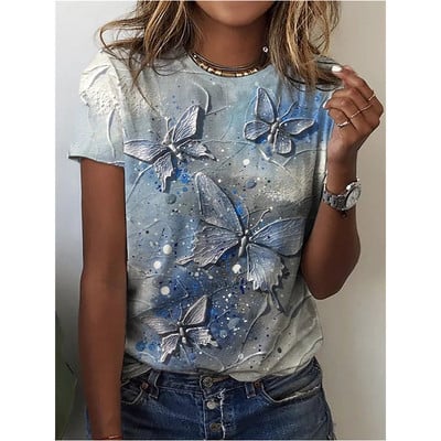 Tricouri cu fluturi de vară, cu flori, imprimeu 3D, îmbrăcăminte de stradă, cu flori, pentru femei, tricou supradimensionat, Y2K, pentru femei, pentru fete, tricouri, îmbrăcăminte