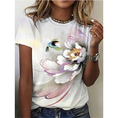 Tricouri cu fluturi de vară, cu flori, imprimeu 3D, îmbrăcăminte de stradă, cu flori, pentru femei, tricou supradimensionat, Y2K, pentru femei, pentru fete, tricouri, îmbrăcăminte