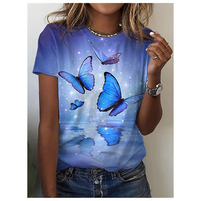 Tricouri cu fluturi de vară, cu flori, imprimeu 3D, îmbrăcăminte de stradă, cu flori, pentru femei, tricou supradimensionat, Y2K, pentru femei, pentru fete, tricouri, îmbrăcăminte