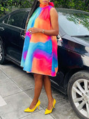 Μεγάλο μέγεθος 5XL VONDA σέξι γυναικείο φόρεμα 2023 Καλοκαιρινό αμάνικο Mini Sundress Bohemian Printed Bandage Casual Loose Tank Robe Beach