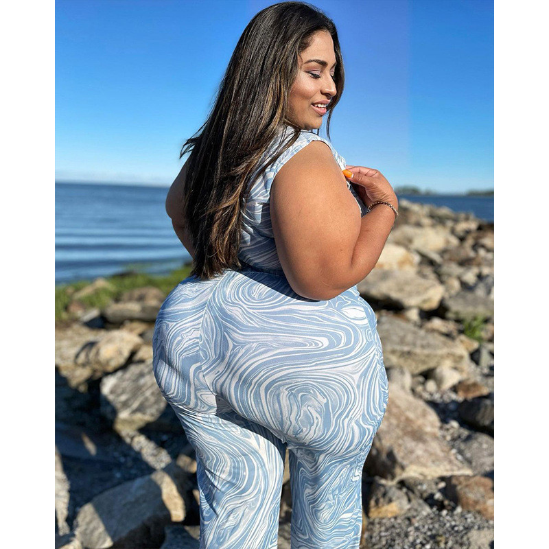 Divdaļīgie komplekti Modes 4xl 5xl Liela izmēra sieviešu apģērbi Vasaras apdruka dobi bez piedurknēm brīvs divdaļīgs uzvalks Crop top + platas kājas