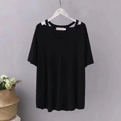 DUOFAN Plus Size L-6XL Γυναικεία μπλουζάκια Μεγάλα μαύρα μπλουζάκια Γυναικεία φαρδιά κοντό μανίκι με λαιμόκοψη V-λαιμόκοψη Καλοκαιρινό μπλουζάκι για γυναίκες