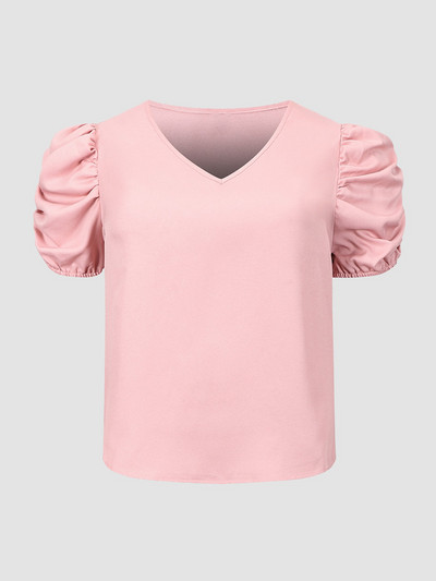 Finjani majica s puf rukavima s naborima, nova ljetna 2022., ležerna široka majica s V-izrezom i kratkim rukavima za žene