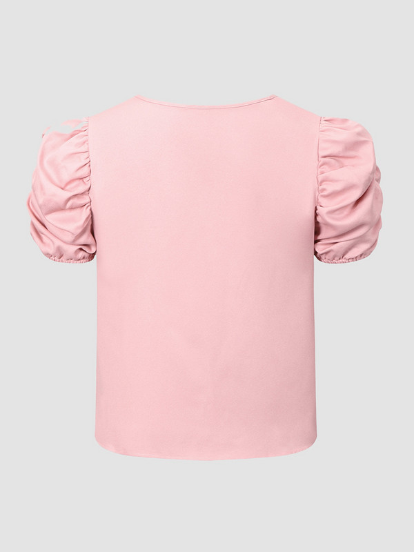 Finjani majica s puf rukavima s naborima, nova ljetna 2022., ležerna široka majica s V-izrezom i kratkim rukavima za žene