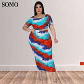 SOMO liela izmēra apģērbi, sieviešu apģērbi, 2022. gada vasaras rievotas sloksnes digitālā druka Divdaļīgs svārku komplekts, vairumtirdzniecība, piegāde