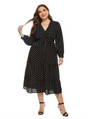 Msfilia Ανοιξιάτικη Καλοκαιρινή Μόδα Χαλαρή Plus Size Γυναικείο φόρεμα V λαιμόκοψη μακρυμάνικο πουά