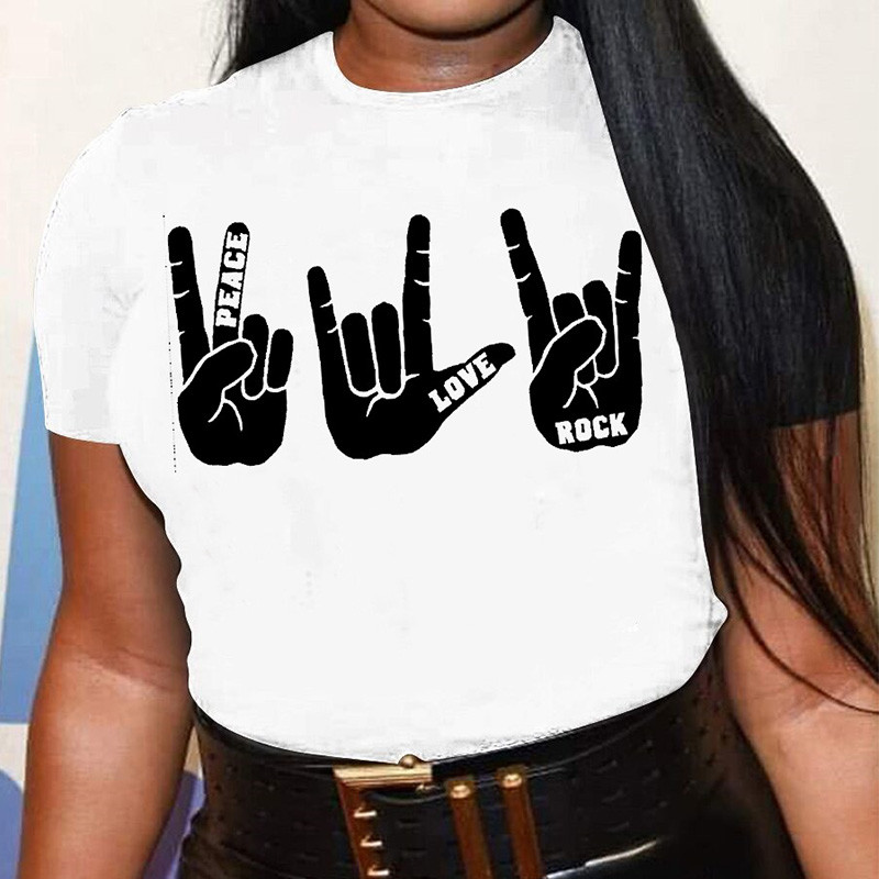 Női póló, 2022 Utcai divat, kerek nyakú, forró bélyegzőnyomtatás, laza fehér, minden egyezésű plusz méretű, rövid ujjú felsők nyári ruhák