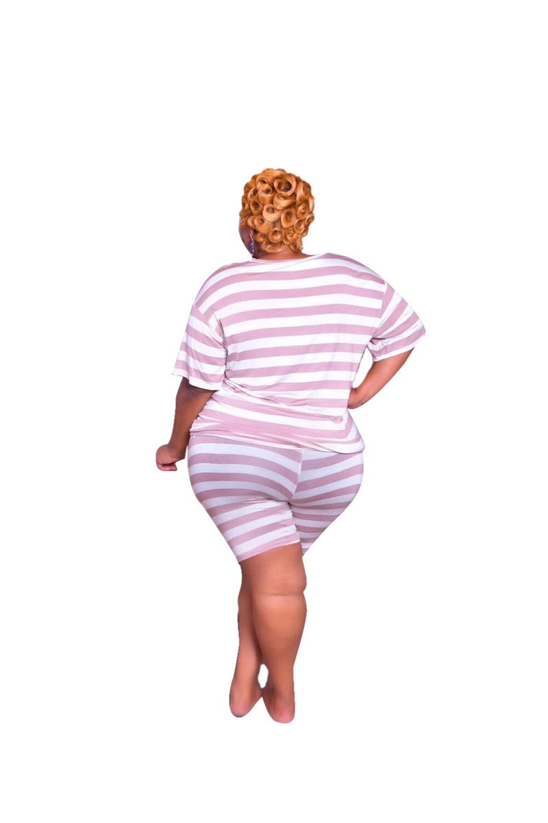 SOMO 2023 Fashion Plus Size Clothing Crew Kakla augšdaļa un īsas bikses Divdaļīgs komplekts Sieviešu svītru tērpiem Vairumtirdzniecība Dropshipping