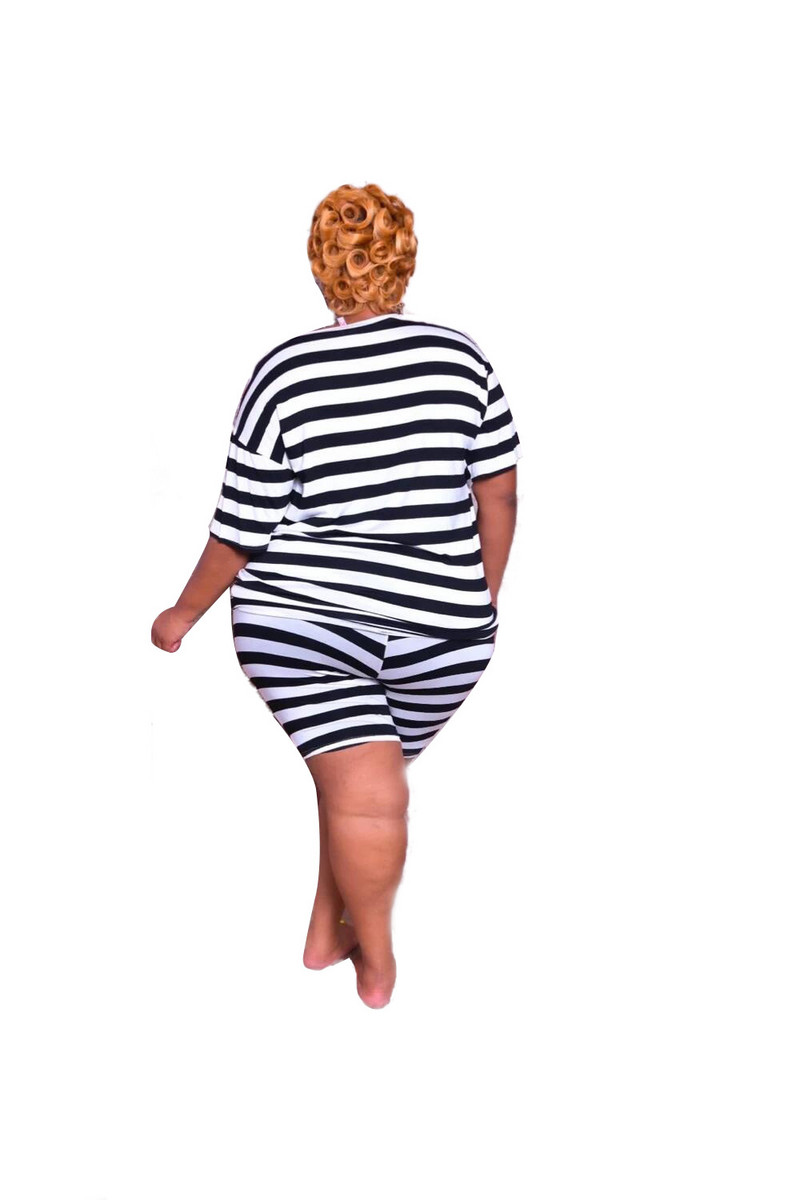 SOMO 2023 Fashion Plus Size Clothing Crew Kakla augšdaļa un īsas bikses Divdaļīgs komplekts Sieviešu svītru tērpiem Vairumtirdzniecība Dropshipping