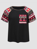 Finjani Plus Size Tribal Ethnic Print Tee Casual Summer Pocket Γυναικείες μπλουζάκια Μόδα Μπλούζες Τοπ