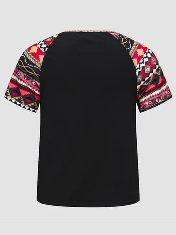 Finjani Plus Size Tribal Ethnic Print Tee Casual Summer Pocket Γυναικείες μπλουζάκια Μόδα Μπλούζες Τοπ