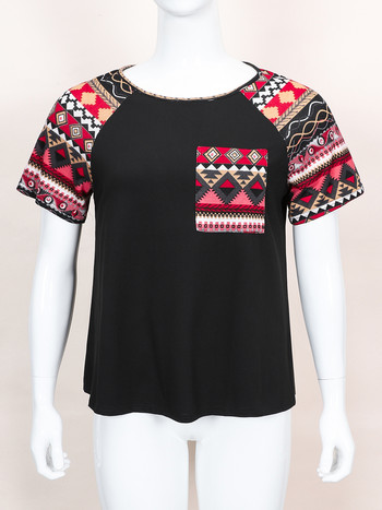 Finjani Plus Size Tribal Ethnic Print Tee Casual Summer Pocket Γυναικείες μπλουζάκια Μόδα Μπλούζες Τοπ