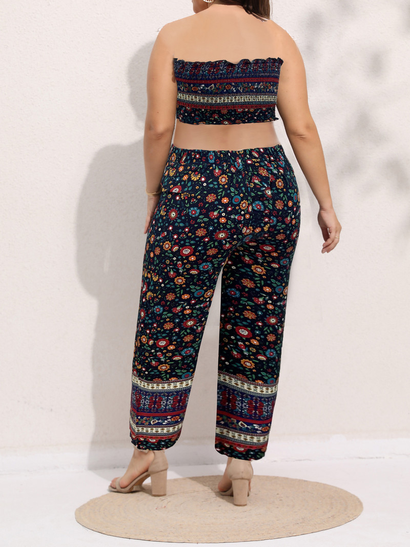 Finjani lielizmēra divdaļīgs drukas topi un bikses 2023. gada vasaras sieviešu seksīgi šiks un elegants, maigs apģērbs