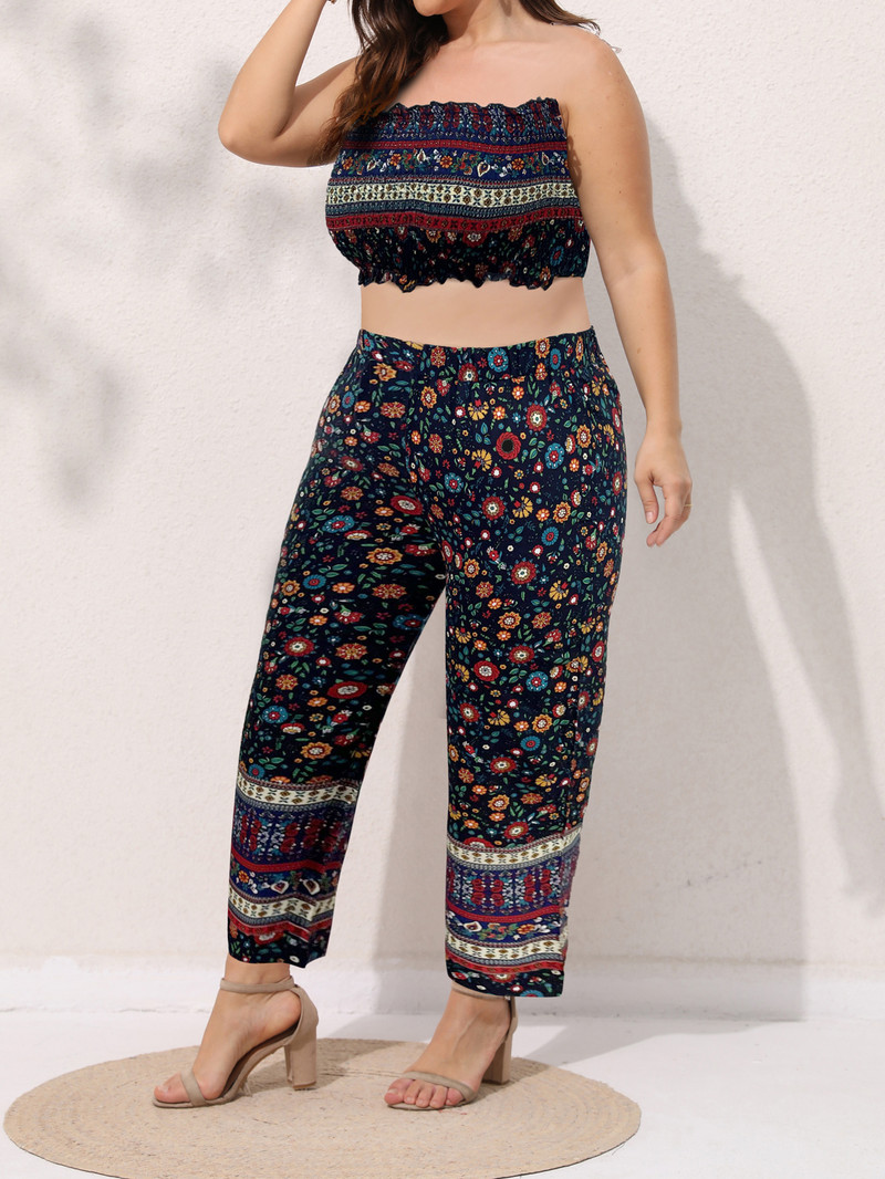 Finjani lielizmēra divdaļīgs drukas topi un bikses 2023. gada vasaras sieviešu seksīgi šiks un elegants, maigs apģērbs