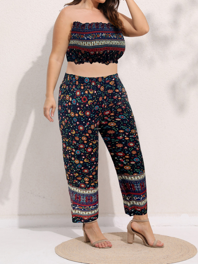 Finjani lielizmēra divdaļīgs drukas topi un bikses 2023. gada vasaras sieviešu seksīgi šiks un elegants, maigs apģērbs