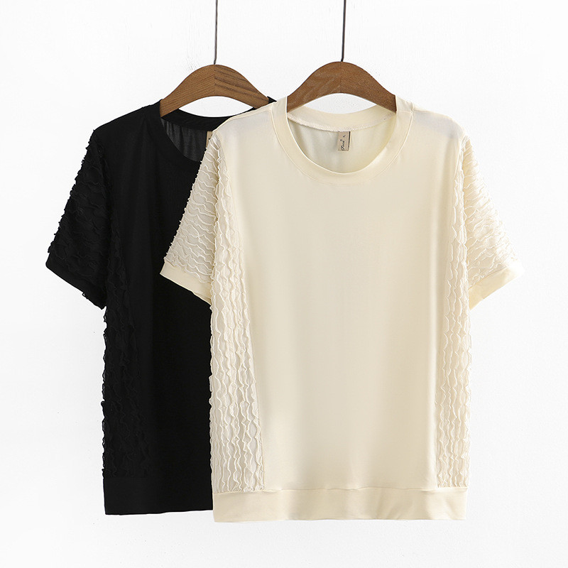 Liela izmēra sieviešu T-krekls, 2023. gada vasaras īsās piedurknes, viļņi topi, brīvi T-krekli, lielizmēra, izliekti apģērbi S52-8199