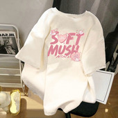 DAYIFUN Plus Size Βαμβακερά μπλουζάκια Γυναικεία καλοκαιρινά κοντομάνικα γράμματα κινουμένων σχεδίων εμπριμέ μπλουζάκια φαρδύ ζευγάρι μπλουζάκια με στρογγυλή λαιμόκοψη