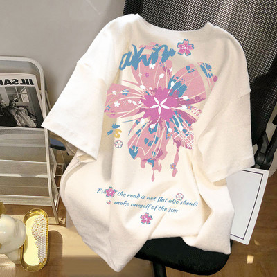 DAYIFUN Plus Size Βαμβακερά μπλουζάκια Γυναικεία καλοκαιρινά κοντομάνικα γράμματα κινουμένων σχεδίων εμπριμέ μπλουζάκια φαρδύ ζευγάρι μπλουζάκια με στρογγυλή λαιμόκοψη