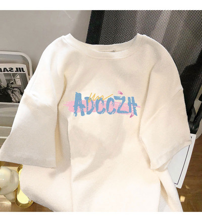 DAYIFUN Plus Size Βαμβακερά μπλουζάκια Γυναικεία καλοκαιρινά κοντομάνικα γράμματα κινουμένων σχεδίων εμπριμέ μπλουζάκια φαρδύ ζευγάρι μπλουζάκια με στρογγυλή λαιμόκοψη