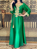 Liela izmēra 5XL VONDA Bohemian 2023 sieviešu kleita ar apdruku vasarā ar garām piedurknēm Sexy V kakla satīna ballītei Vestido ar jostu, ikdienas Maxi halāts