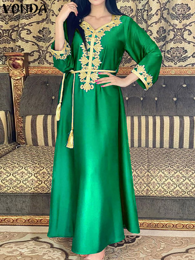 VONDA Boemia 2023 Rochie Imprimată pentru Femei Mărimea Plus 5XL Rochie de vară cu mâneci lungi Sexy cu decolteu în V din satin Rochie de petrecere cu curea Casual Maxi Robe