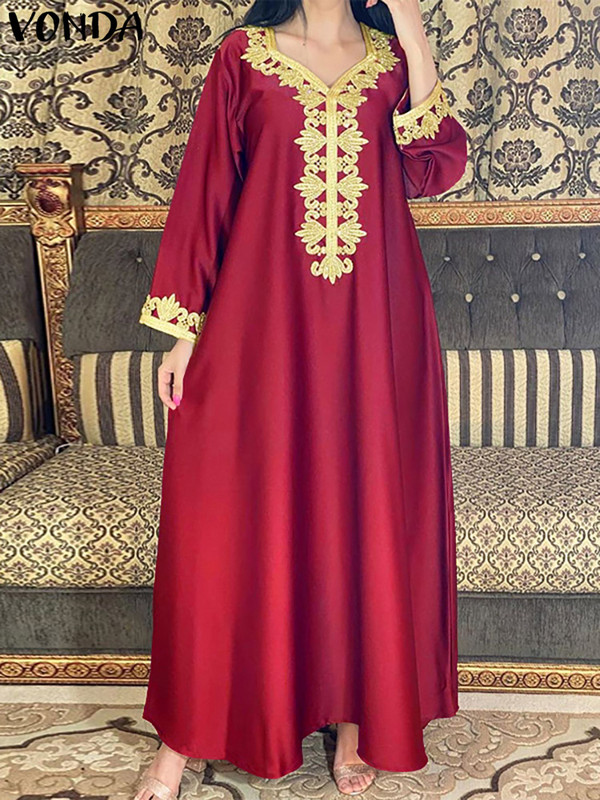 Liela izmēra 5XL VONDA Bohemian 2023 sieviešu kleita ar apdruku vasarā ar garām piedurknēm Sexy V kakla satīna ballītei Vestido ar jostu, ikdienas Maxi halāts