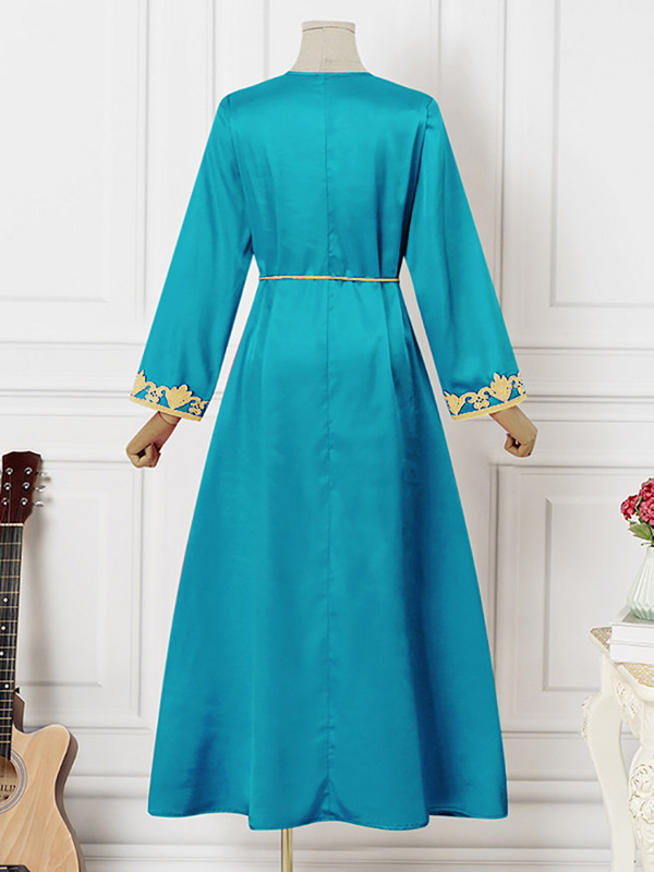 Liela izmēra 5XL VONDA Bohemian 2023 sieviešu kleita ar apdruku vasarā ar garām piedurknēm Sexy V kakla satīna ballītei Vestido ar jostu, ikdienas Maxi halāts