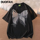 DUOFAN Liela izmēra T-krekli ar īsām piedurknēm ar tauriņu apdruku O kakla krekls Sieviešu vasaras ikdienas ielas apģērbs sieviešu augšdaļa L-4XL