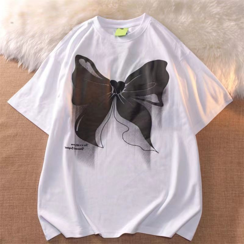 DUOFAN Liela izmēra T-krekli ar īsām piedurknēm ar tauriņu apdruku O kakla krekls Sieviešu vasaras ikdienas ielas apģērbs sieviešu augšdaļa L-4XL